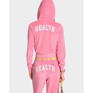 Sporty & Rich Health Ivy Velour Zipped Hoodie Pink